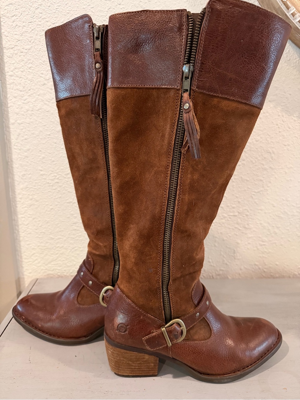 Born Brown Leather & Suede Over-the-Knee Riding Boots